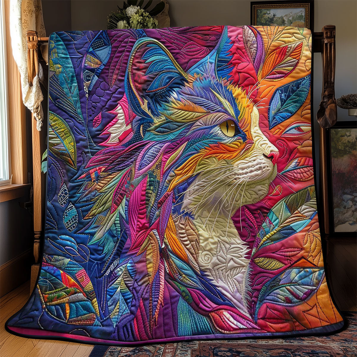 Floral Cat Art WN2808051CL Quilt