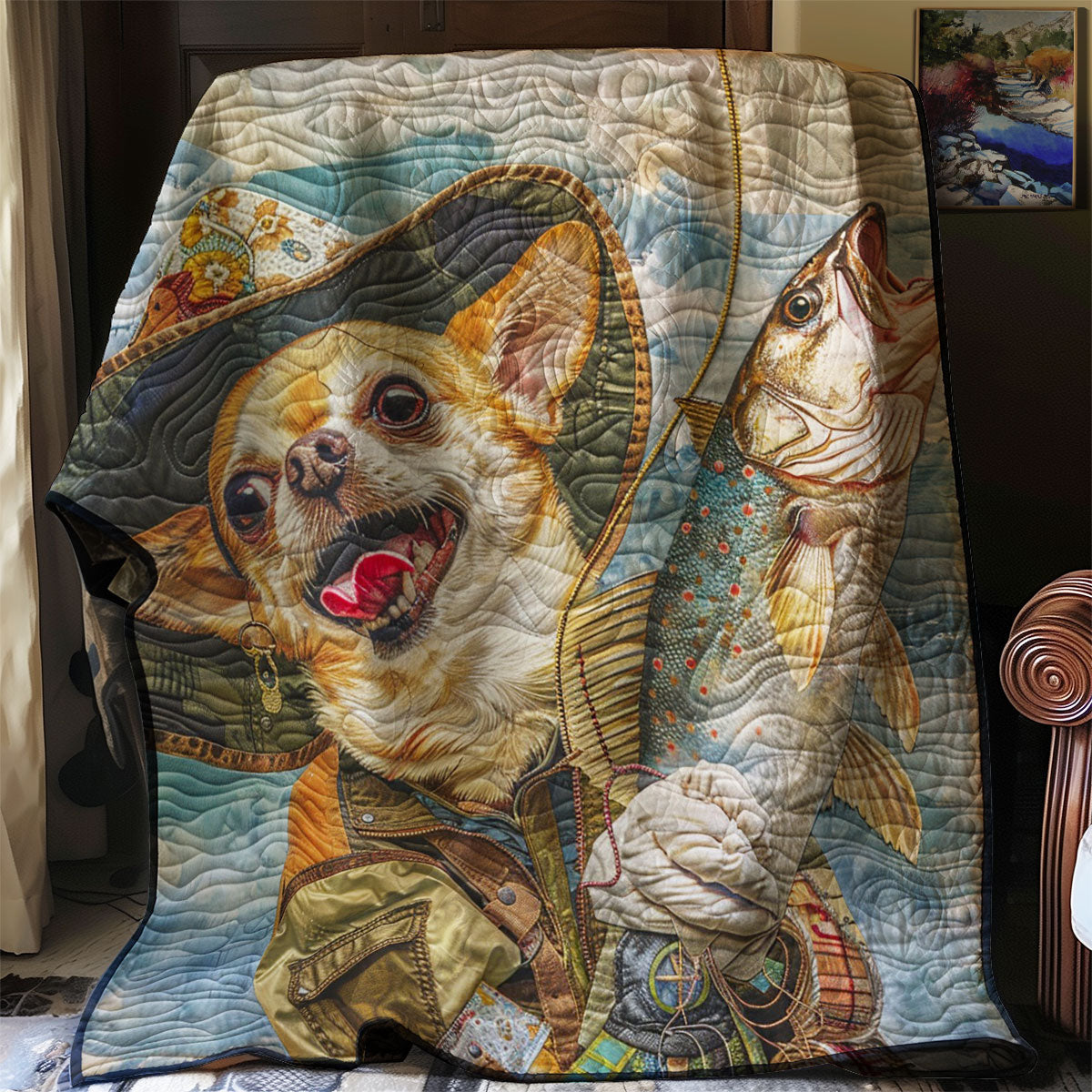 Go Fishing With Chihuahua WM2308003CL Quilt