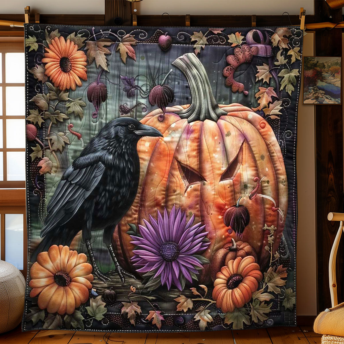 Halloween Pumpkin Crow WN1908072CL Quilt