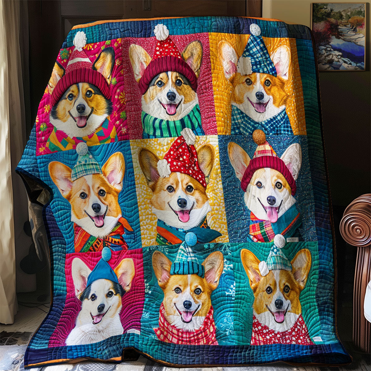 Happy Corgi WM2008013CL Quilt