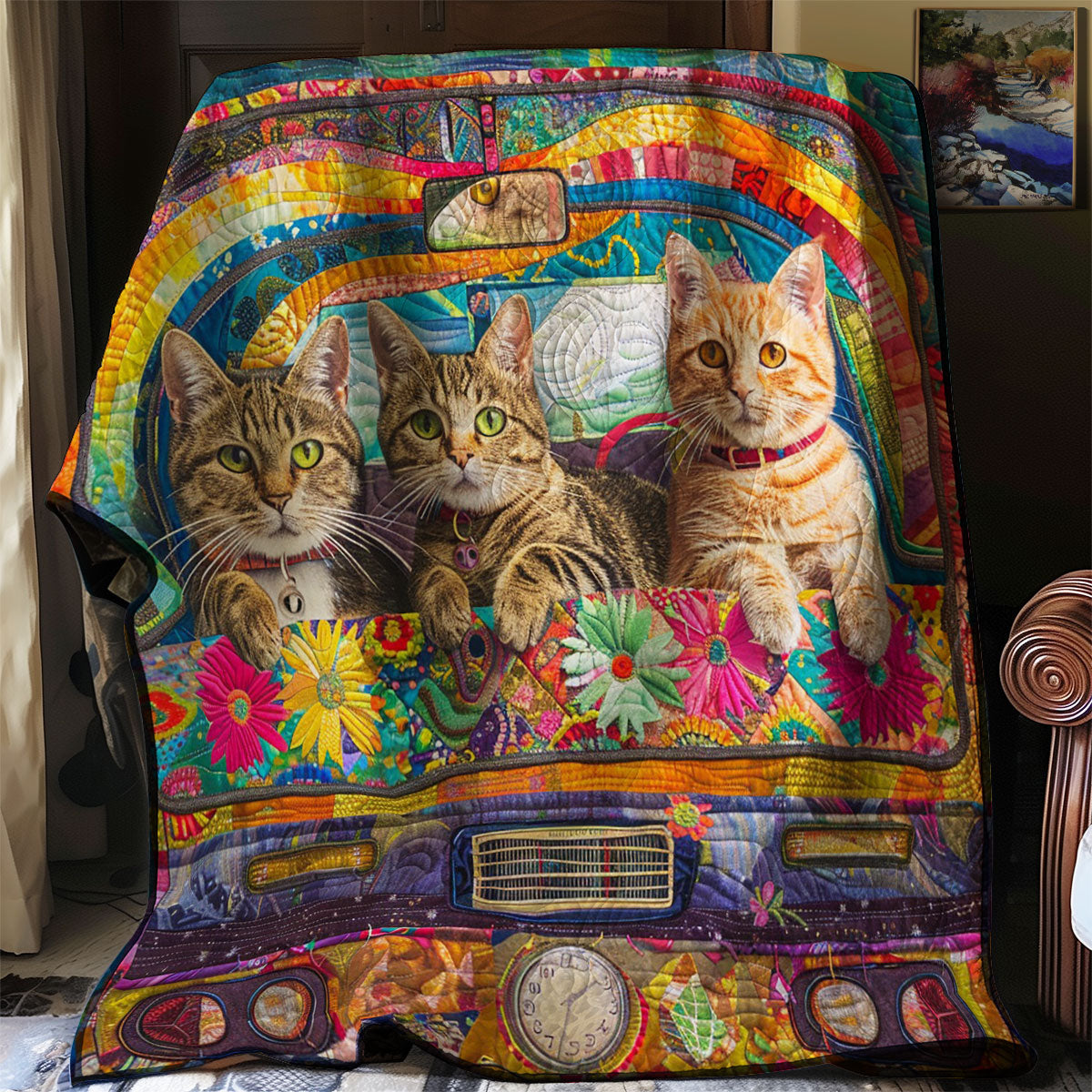 Hippie Camper Van Cats WM3008033CL Quilt