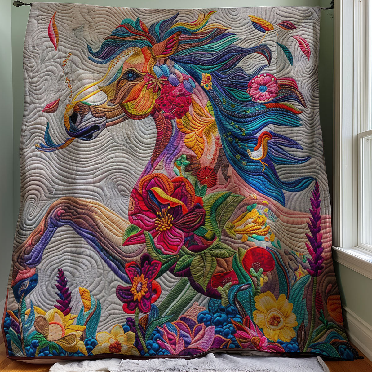 Horse Flowers WM2907001CL Quilt