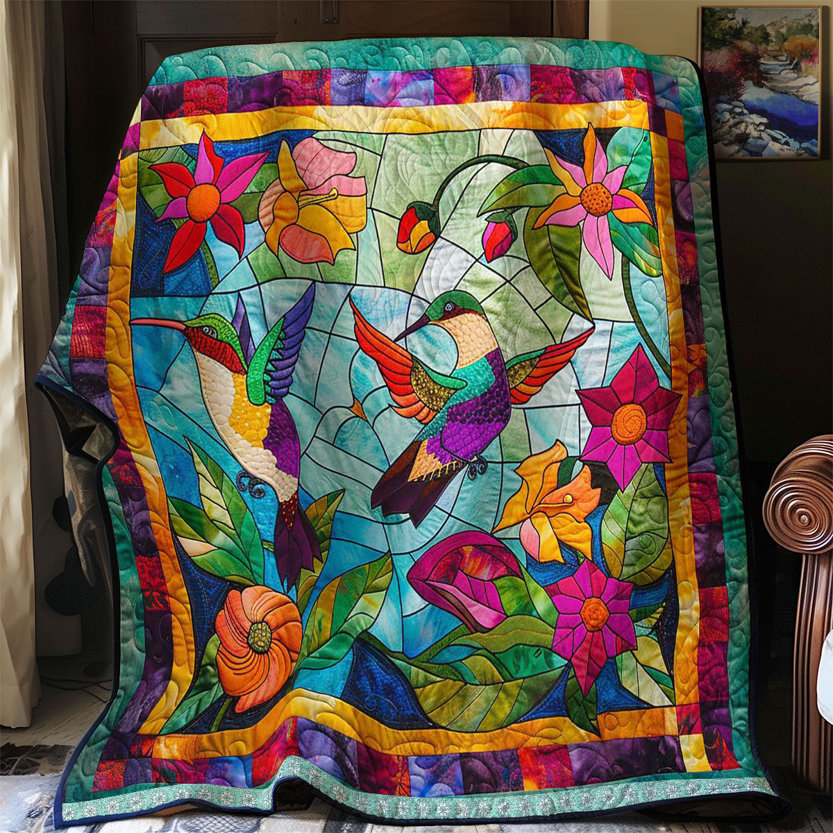 Hummingbirds And Floral Stain WN0509057CL Quilt