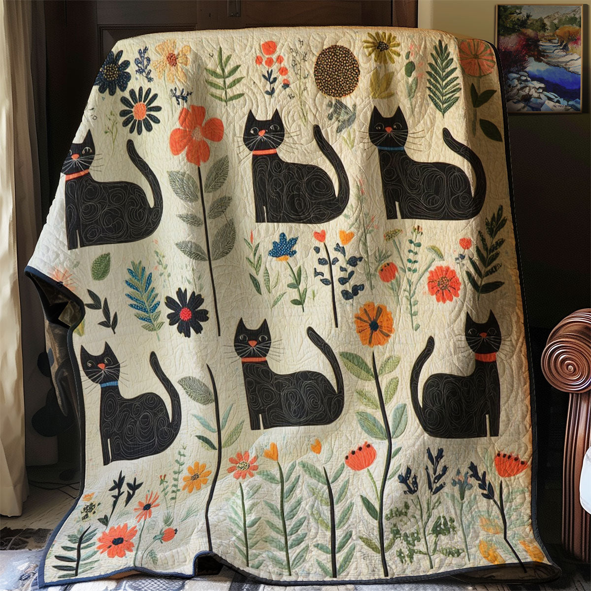 Joyful Black Cat WM3008028CL Quilt