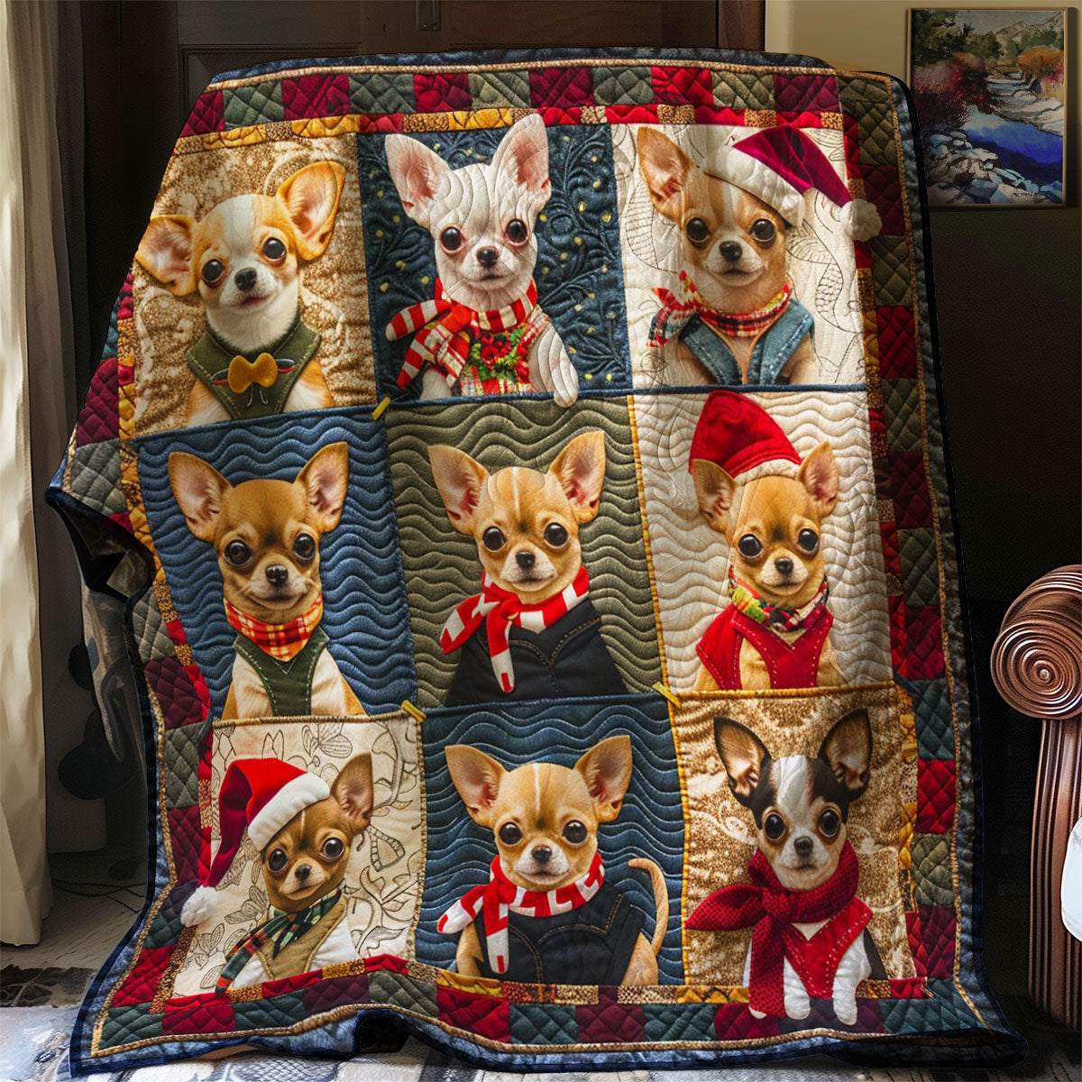 Joyful Christmas Chihuahua WM2808054CL Quilt