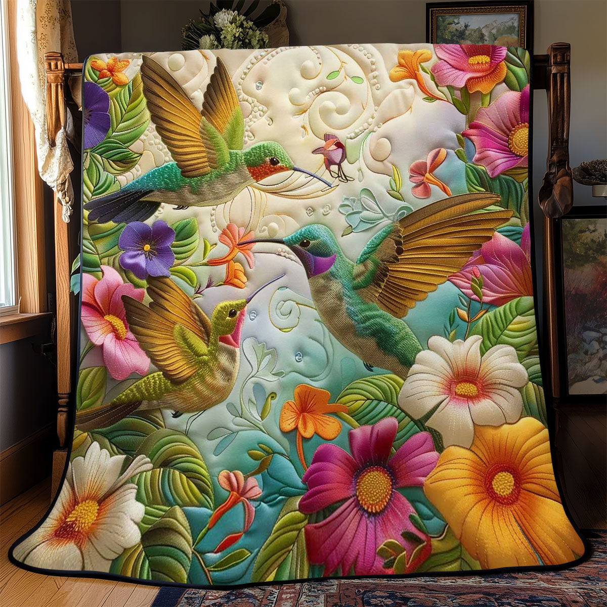 Joyful Hummingbirds And Blossoms WN2608040CL Quilt