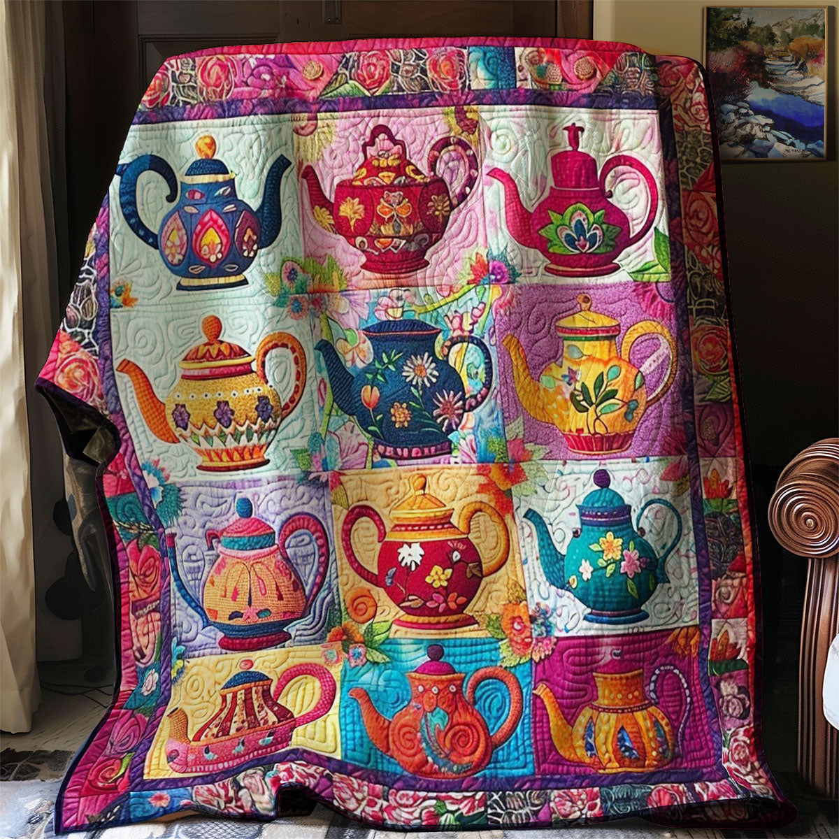 Pink Teapots WM2108012CL Quilt