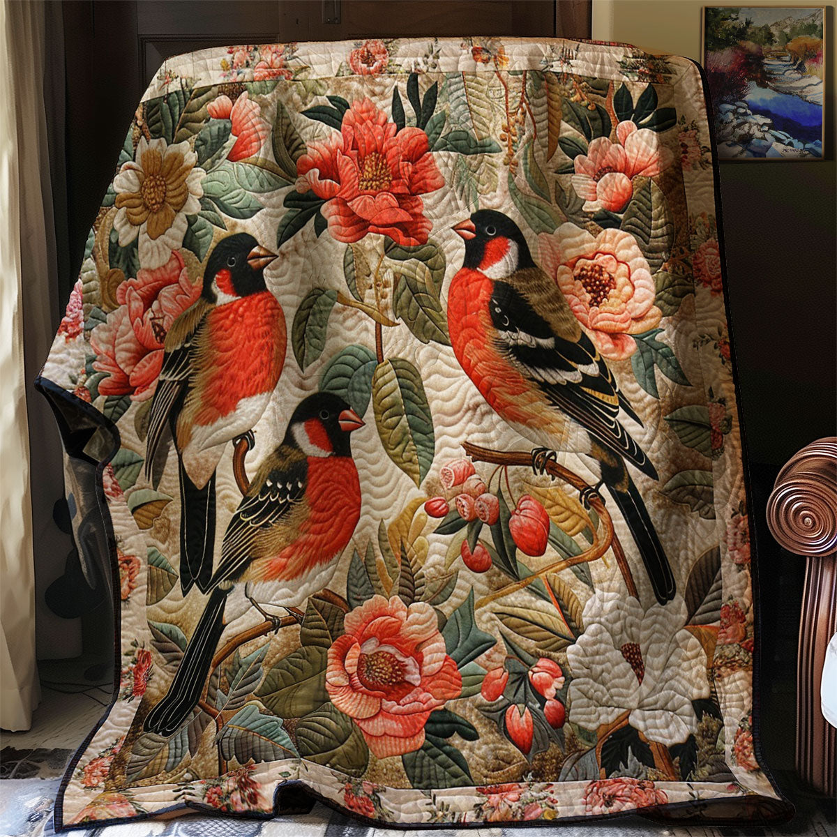 Red And Black Bullfinches WM2308084CL Quilt