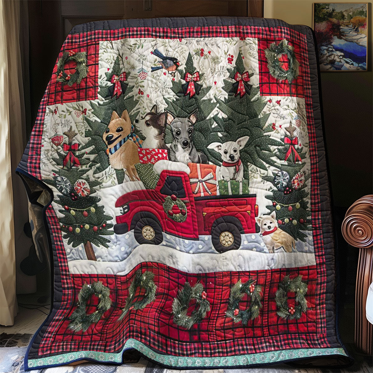 Red Truck Christmas Dogs WN1109035CL Quilt