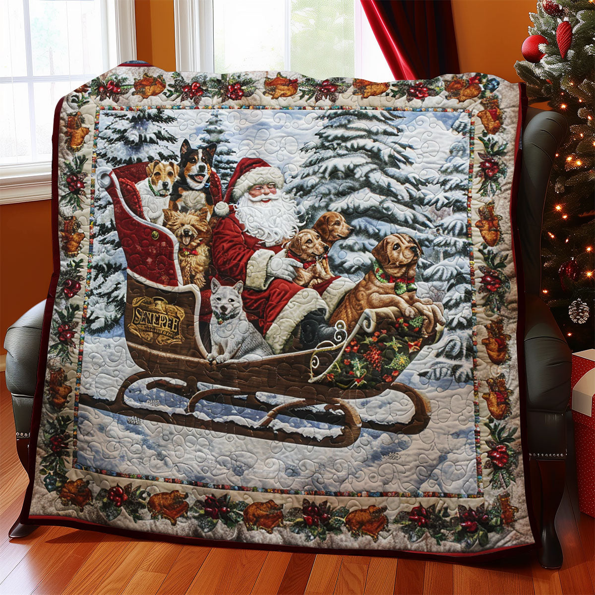 Santa Carrying Dogs SR1908042CL Quilt