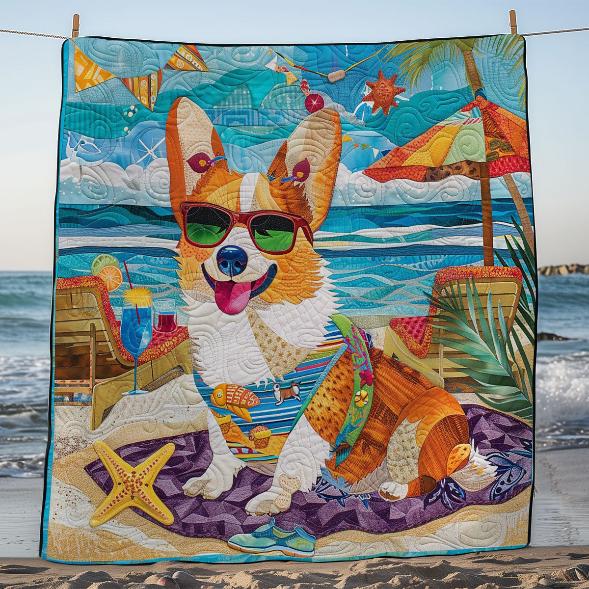 Shineful Corgi Beach WM2308004CL Quilt