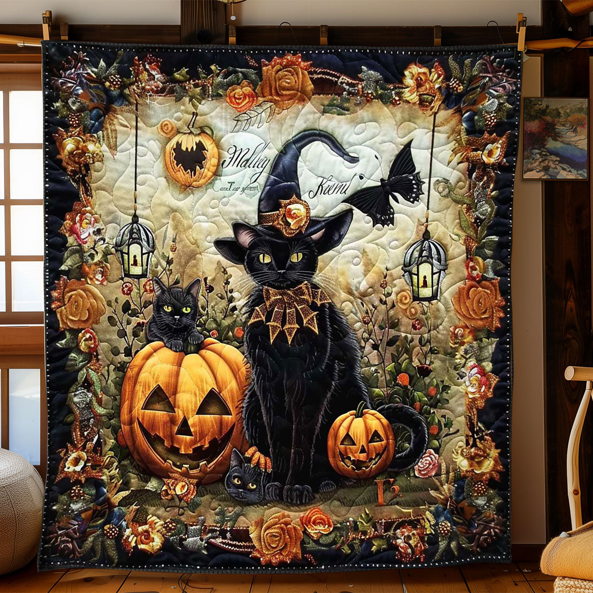 Spooky Cat and Pumpkin WN1908097CL Quilt