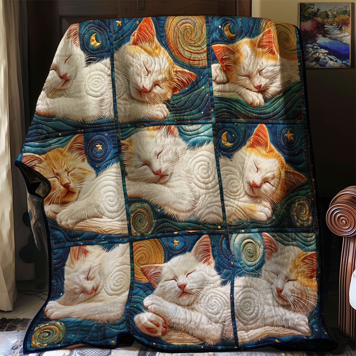 Starry Night Sleeping Cat WM2408001CL Quilt