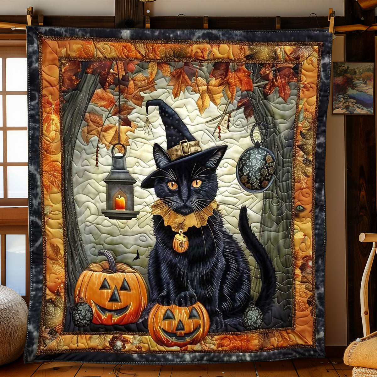 Wicked Black Cat and Pumpkin WN1908102CL Quilt