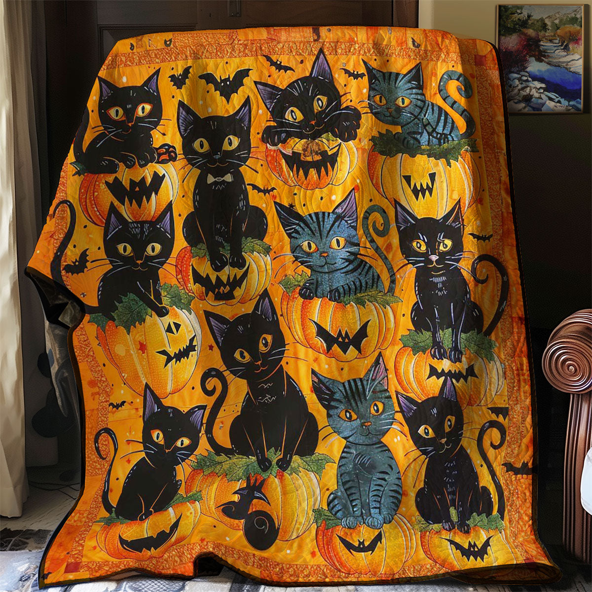 Black Halloween Cat WM2507001CL Quilt