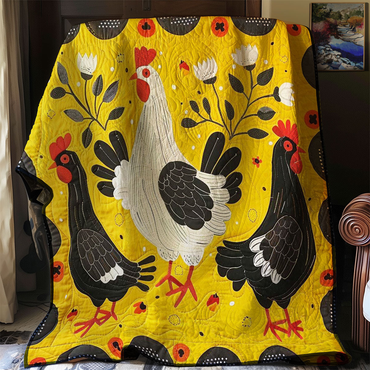 Black White Chickens WM2507001CL Quilt