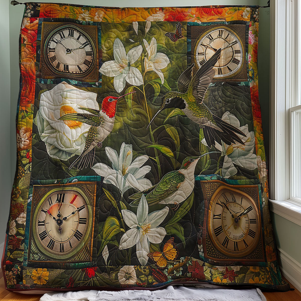 White Time Hummingbirds WM2607001CL Quilt