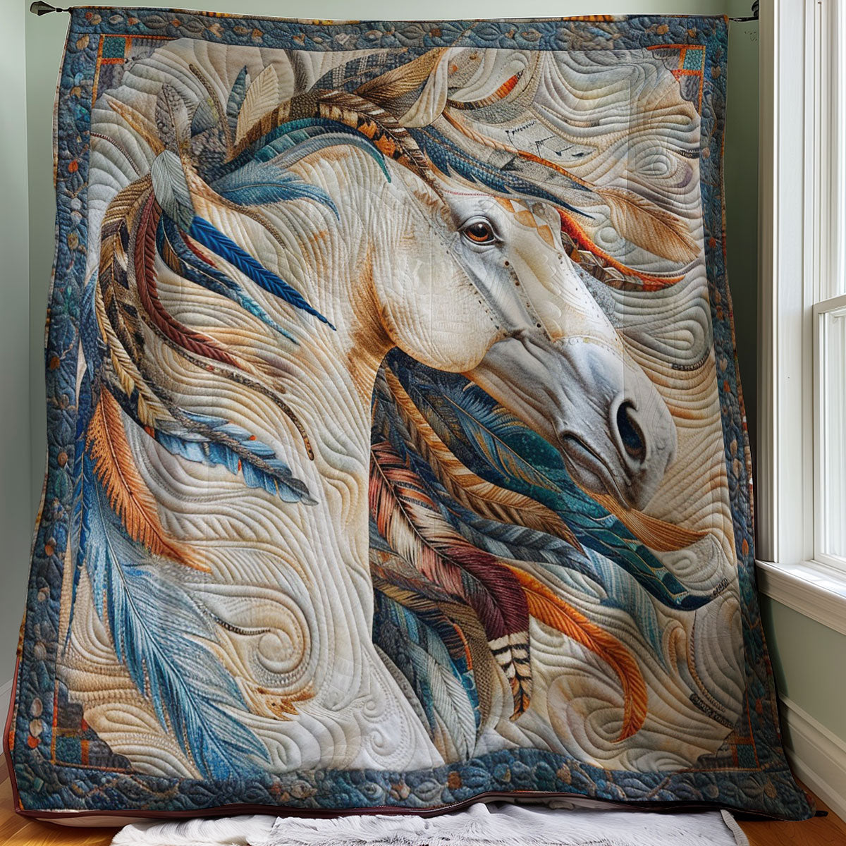 Art Blue Feathers Horse WM1508031CL Quilt