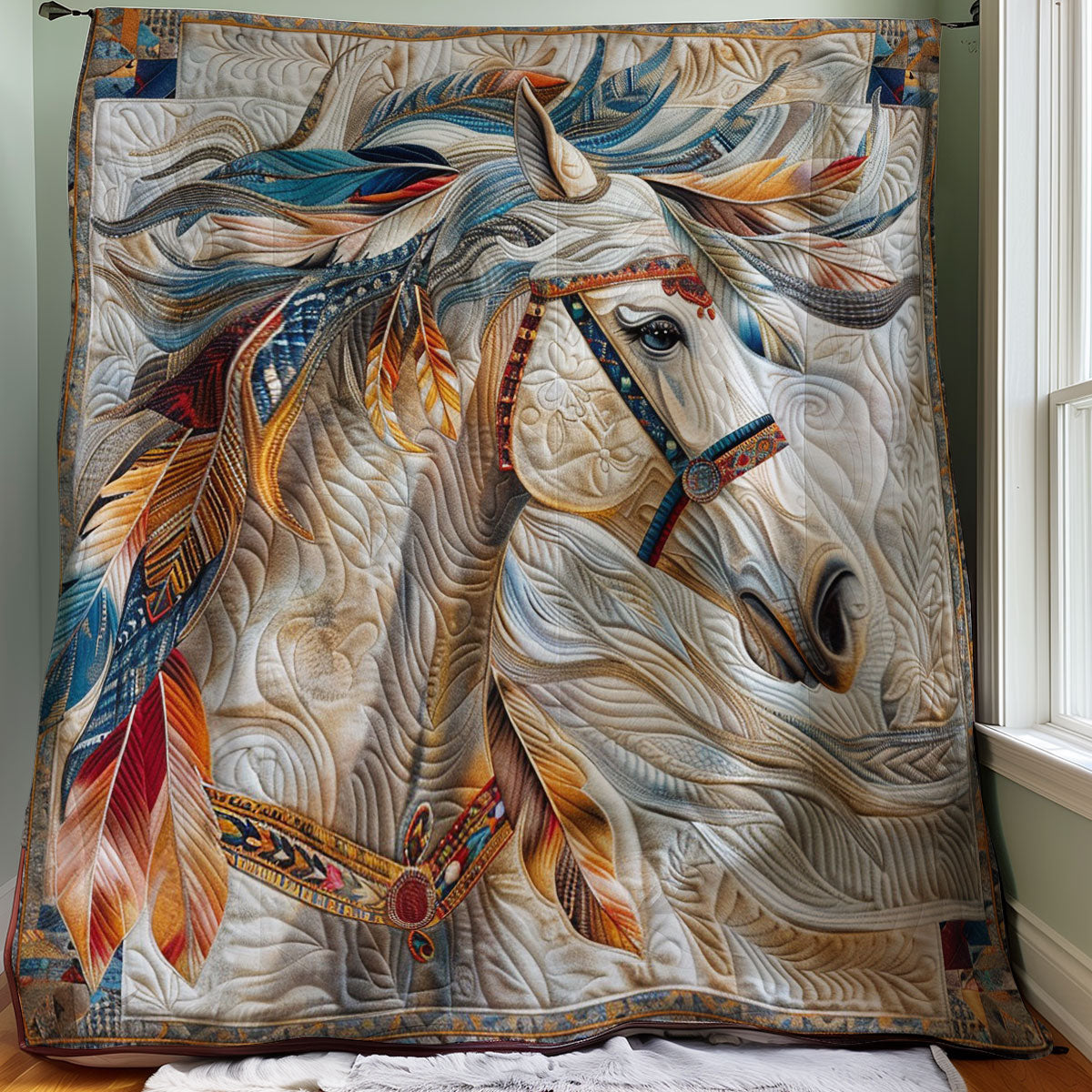 Art Blue Feathers Horse WM1508032CL Quilt