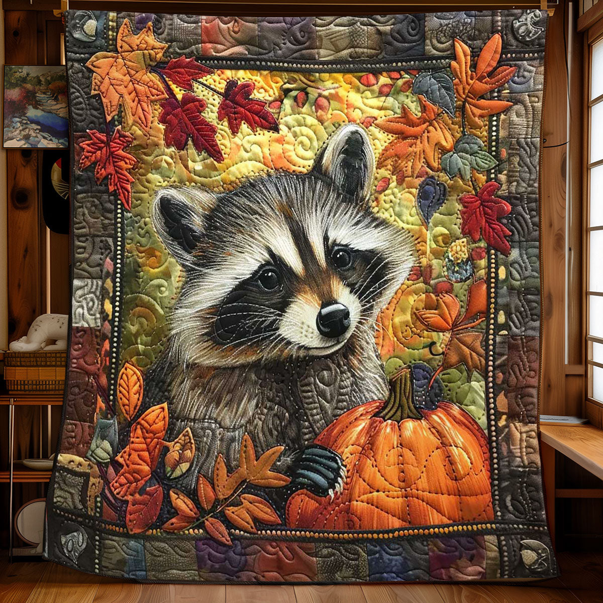 Autumn Leaves Raccoon WN1508056CL Quilt