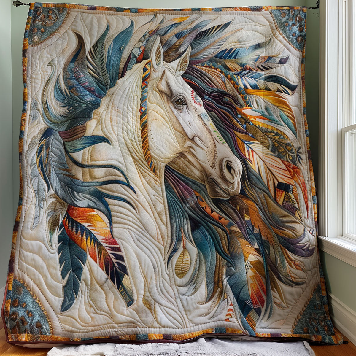 Blue Feathers Horse WM1308037CL Quilt