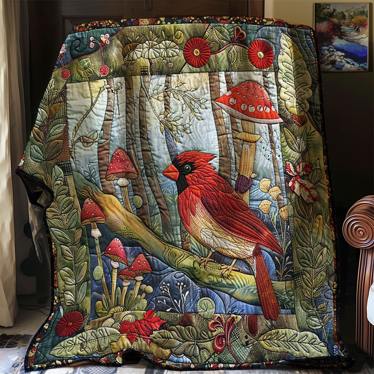 Cardinal And Mushroom WM2907001CL Quilt