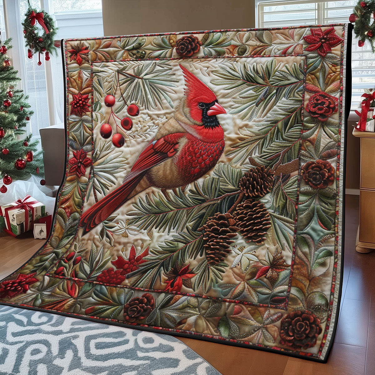 Cardinal With Pine Tree SR2008005CL Quilt