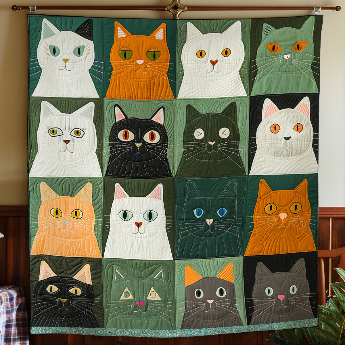 Cats' Unblinking Gaze WN0909088CL Quilt