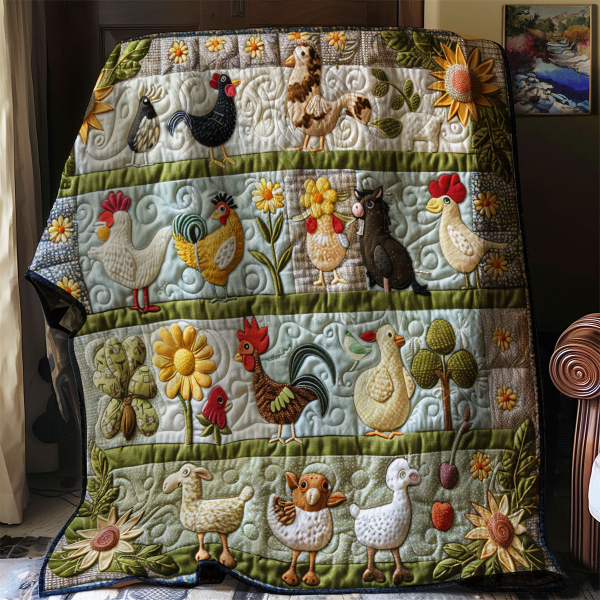 Cheerful Chickens WN2208088CL Quilt