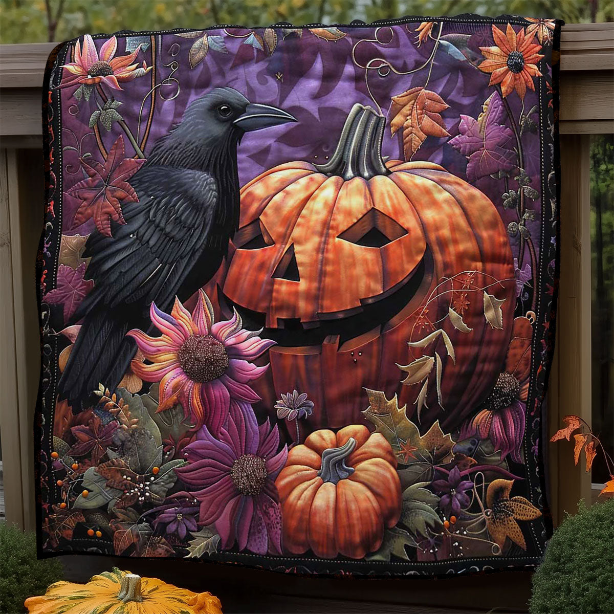 Crow and Pumpkin's Midnight WN1908076CL Quilt