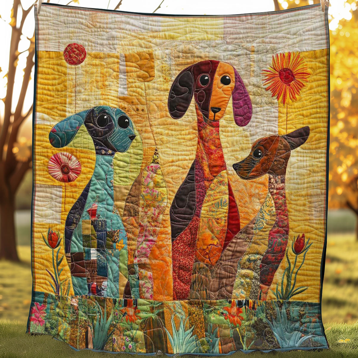Dachshund And Flowers WN0508025CL Quilt
