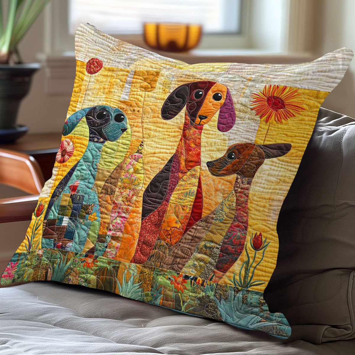 Dachshund And Flowers WN2208062CL Quilt Pillow Case