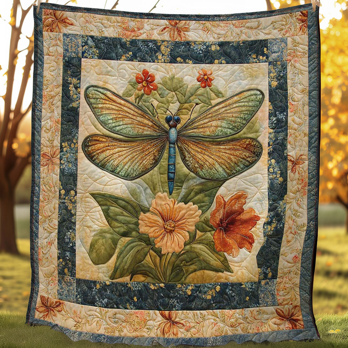 Dragonfly And Flowers WN3107014CL Quilt