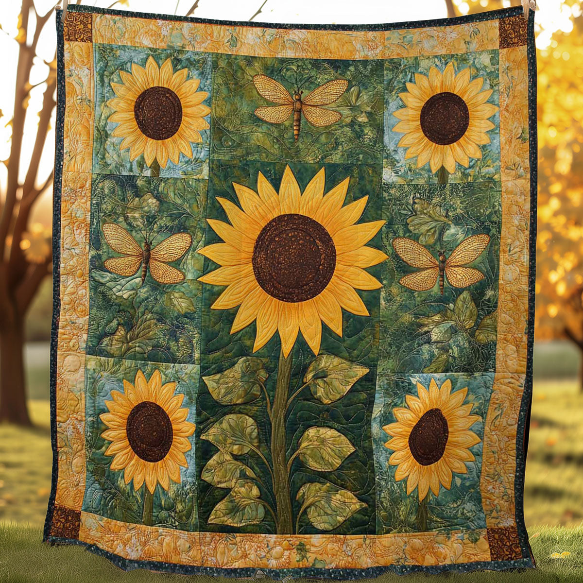 Dragonfly And Sunflowers WN0508019CL Quilt