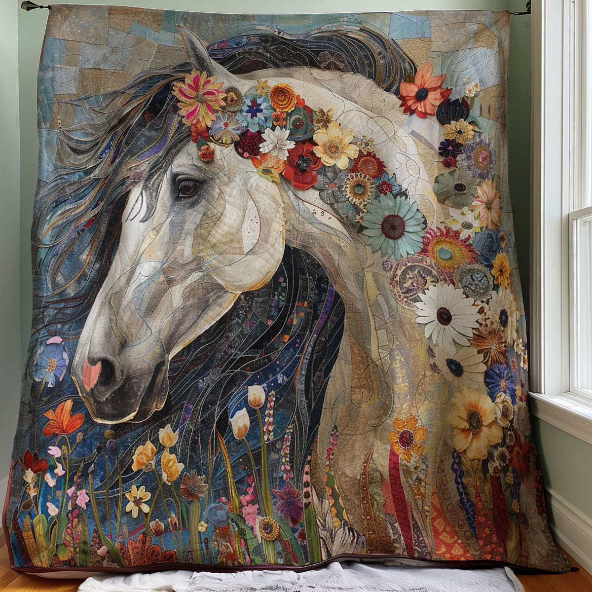 Elegant Florals Horse WM1608021CL Quilt