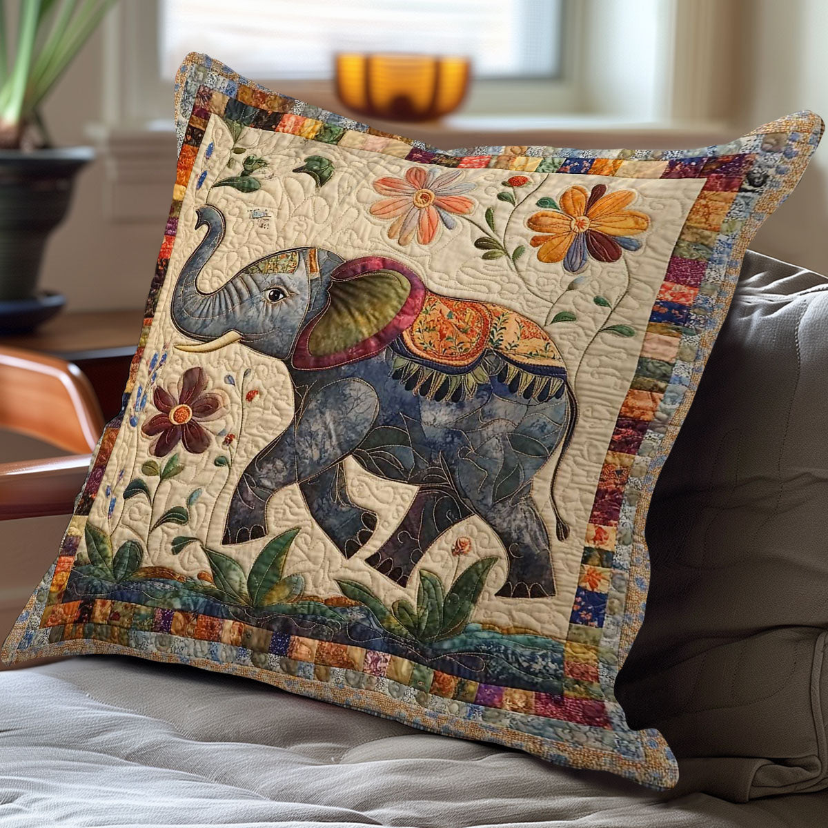 Elephant And Flowers WN0108002CL Quilt Pillow Case