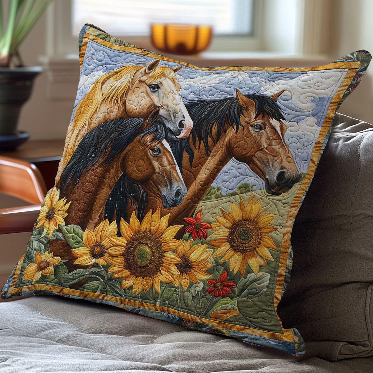 Equine Sunflowers WN3007061CL Quilt Pillow Case