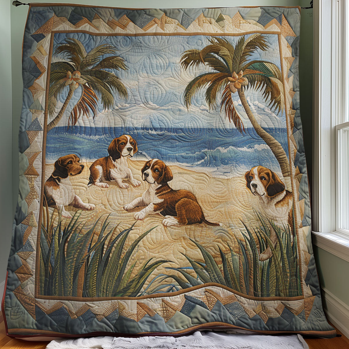 Family Beagles Beach SR1008056CL Quilt