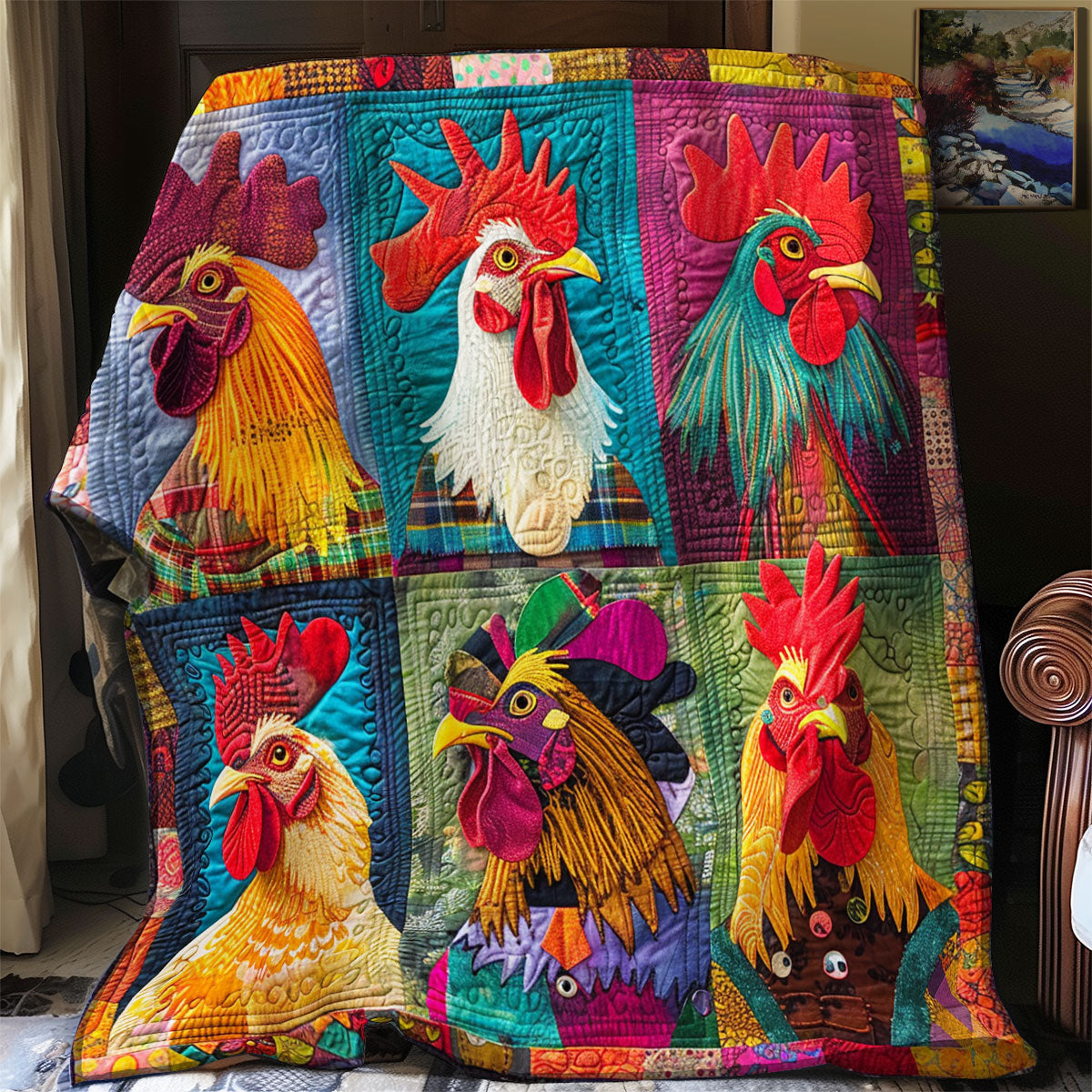 Family Rooster Chicken SR1608034CL Quilt