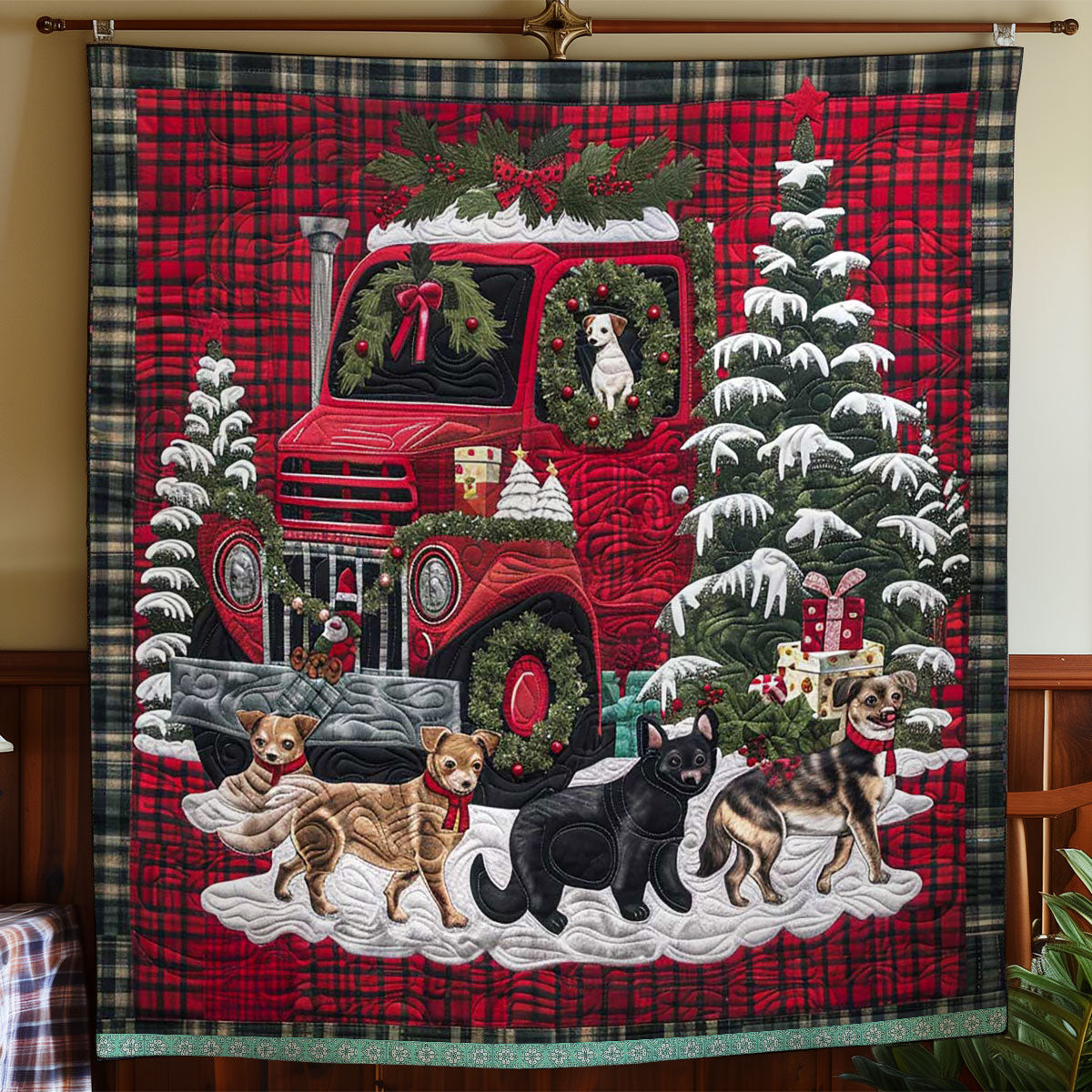 Festive Red Truck And Chihuahuas WN1109037CL Quilt