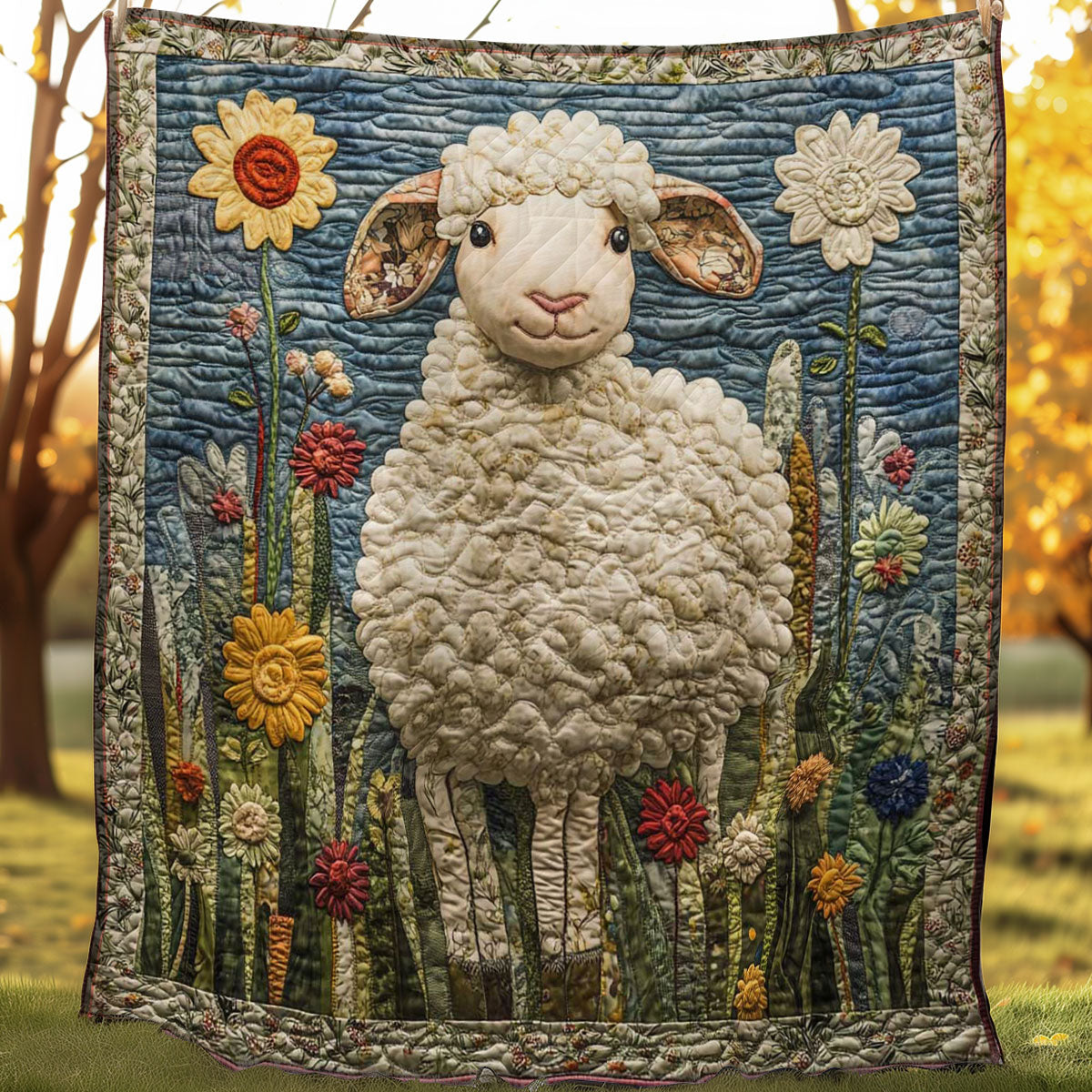 Field of Flowers Sheep WN0708044CL Quilt