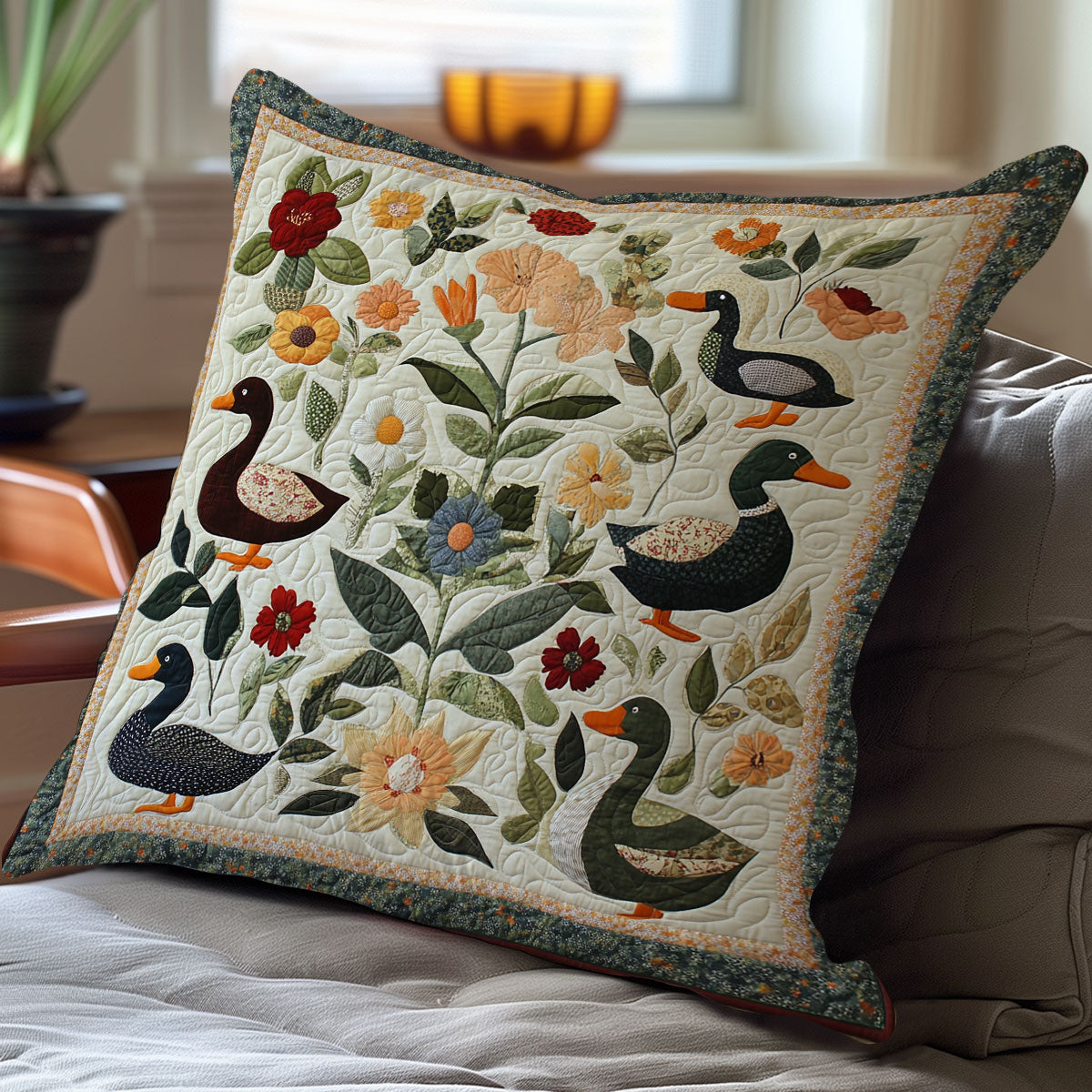 Flowered Duck Cozy WN3107071CL Quilt Pillow Case