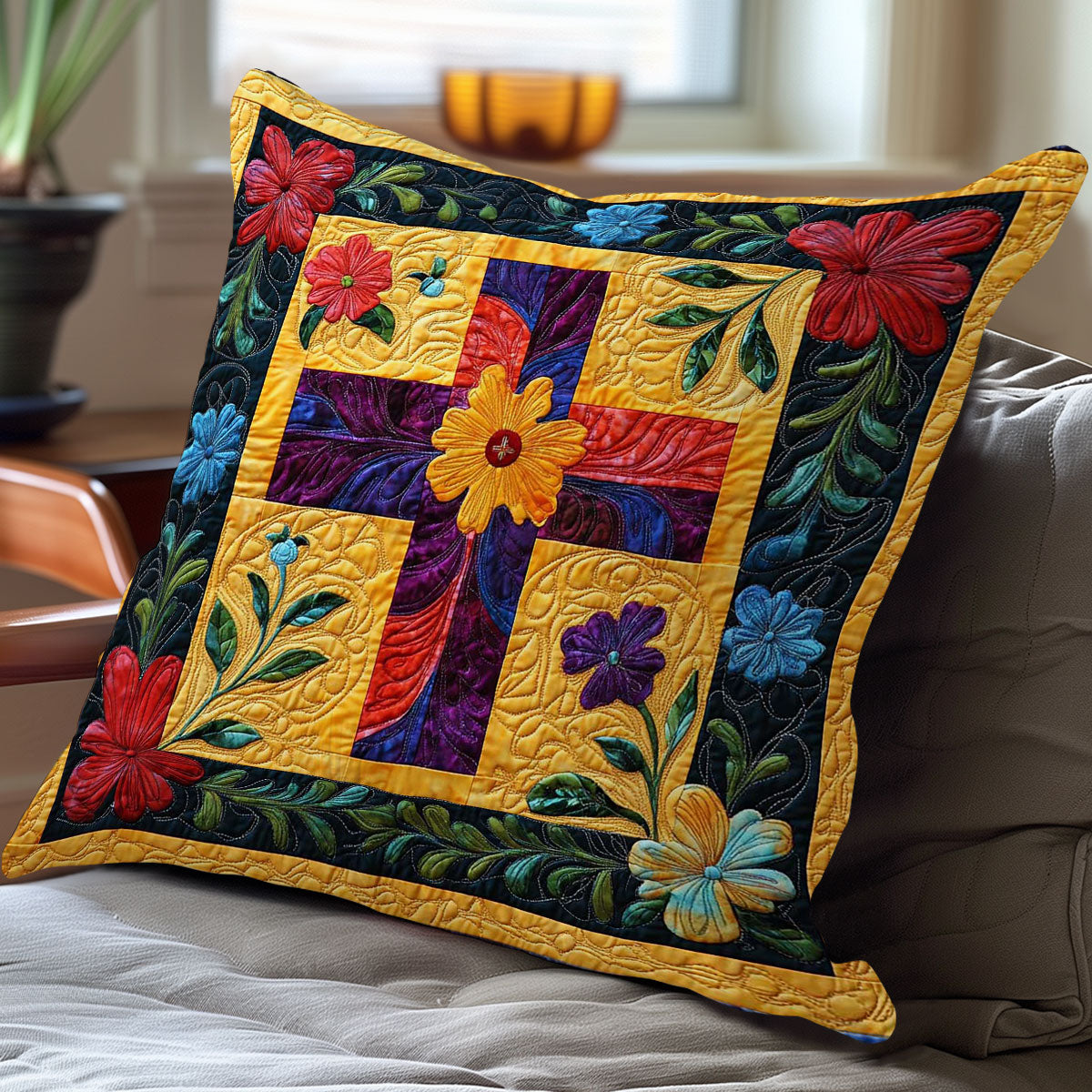 Flowers Cross WN0108014CL Quilt Pillow Case