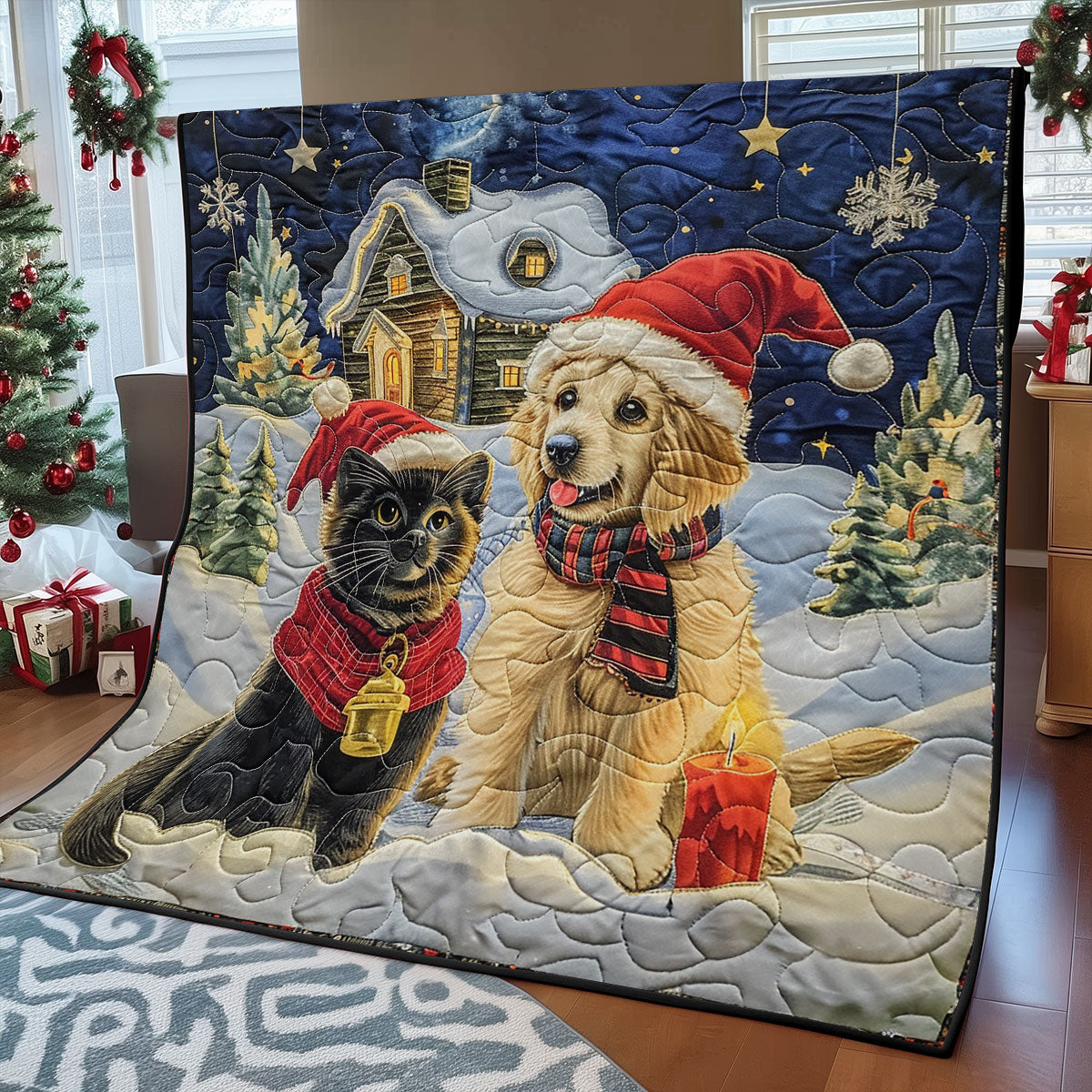 Golden Retriever And Black Cat SR2008025CL Quilt