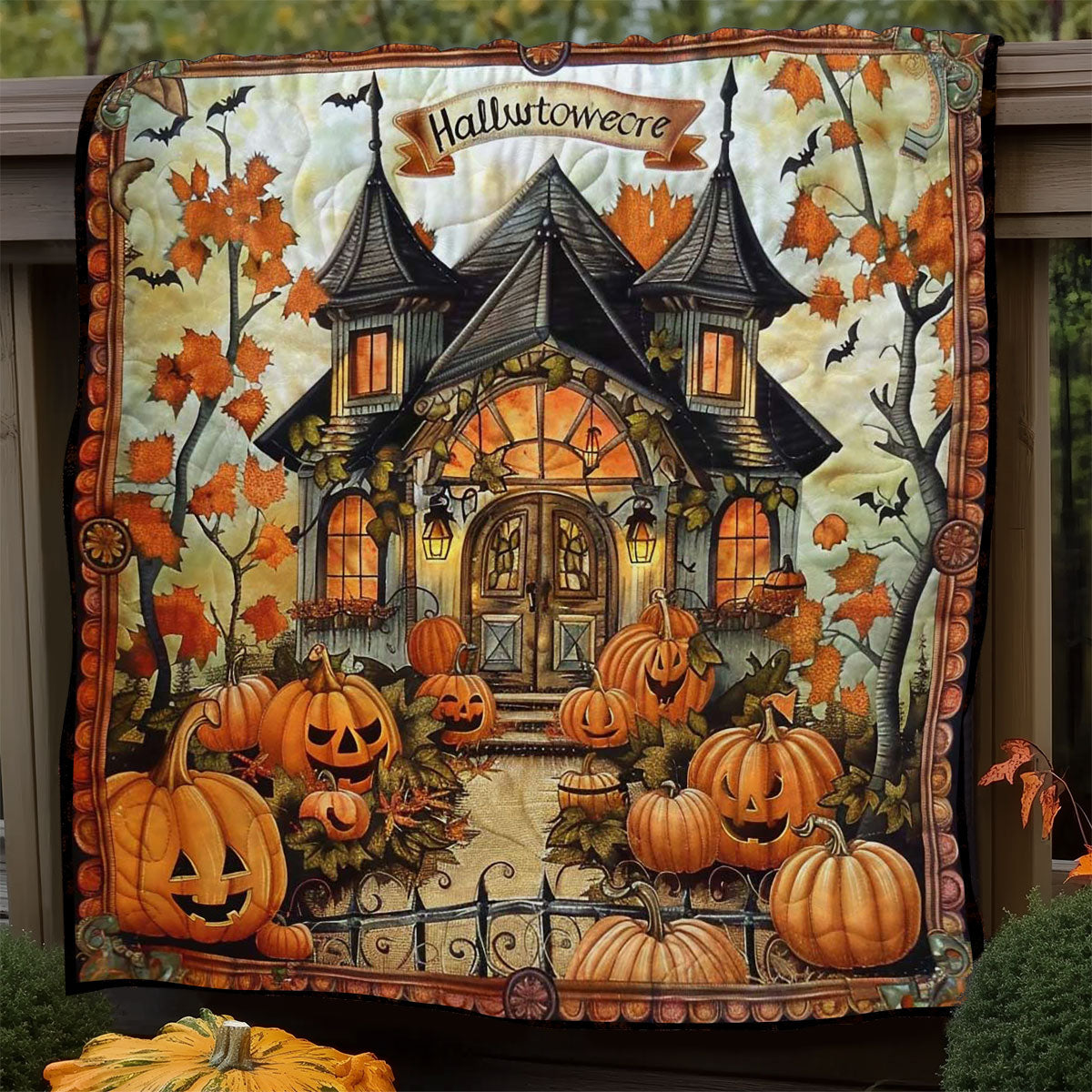 Halloween Pumpkin Cottage WN1908063CL Quilt