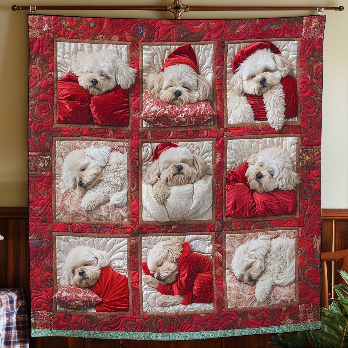 Happy Bichon Frise Sleeping WN1209070CL Quilt