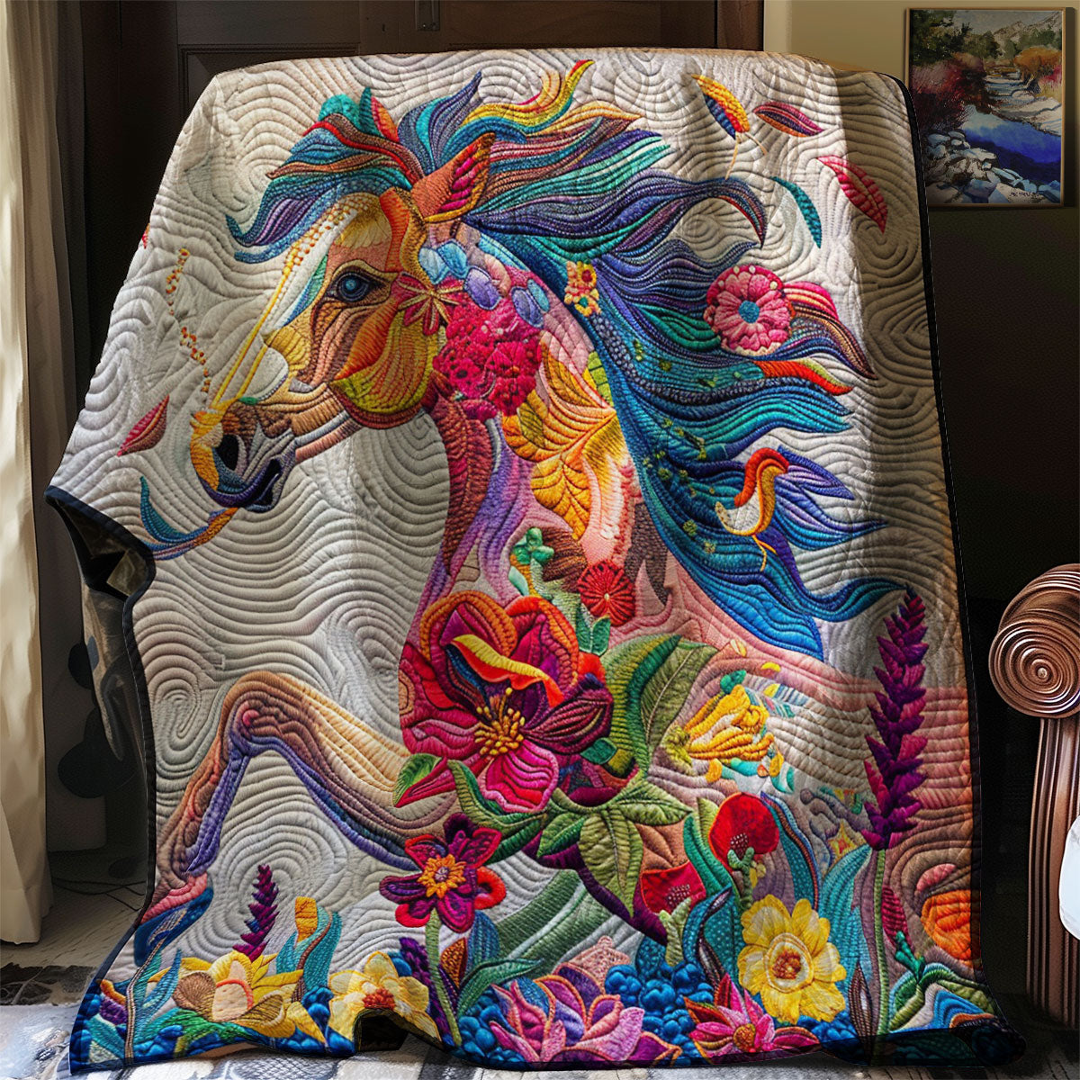 Horse Flowers WM2907001CL Quilt