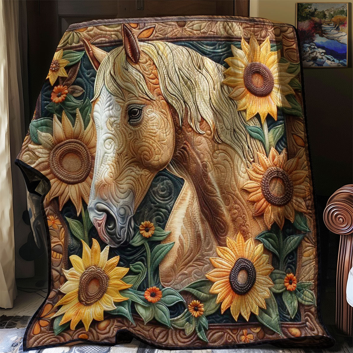 Horse Sunflower Meadow WN2108084CL Quilt