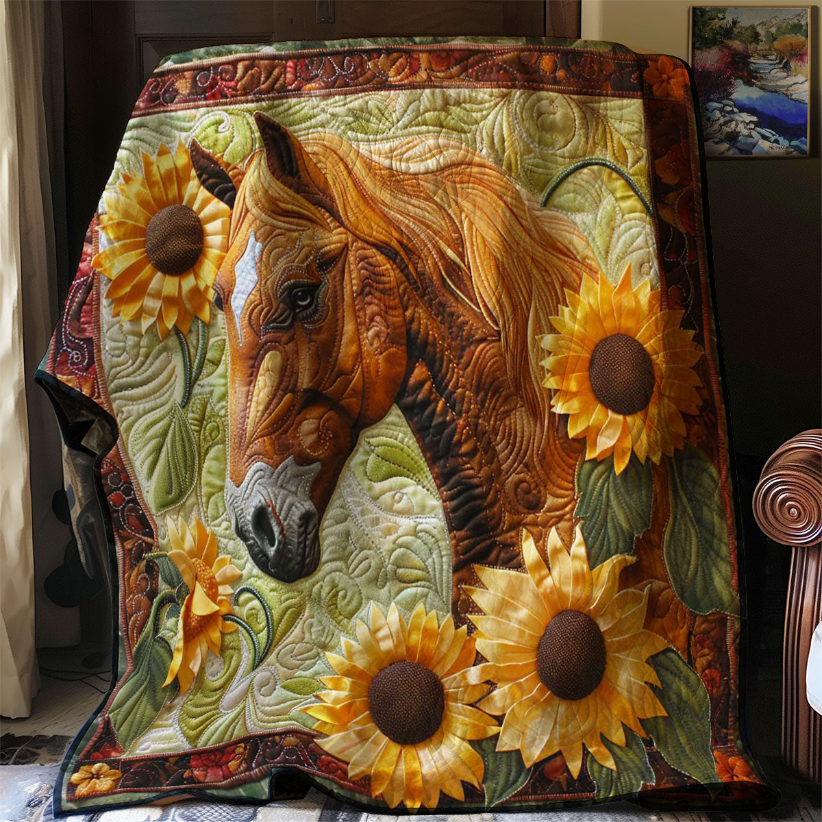 Horse's Sunflower Field WN2408177CL Quilt