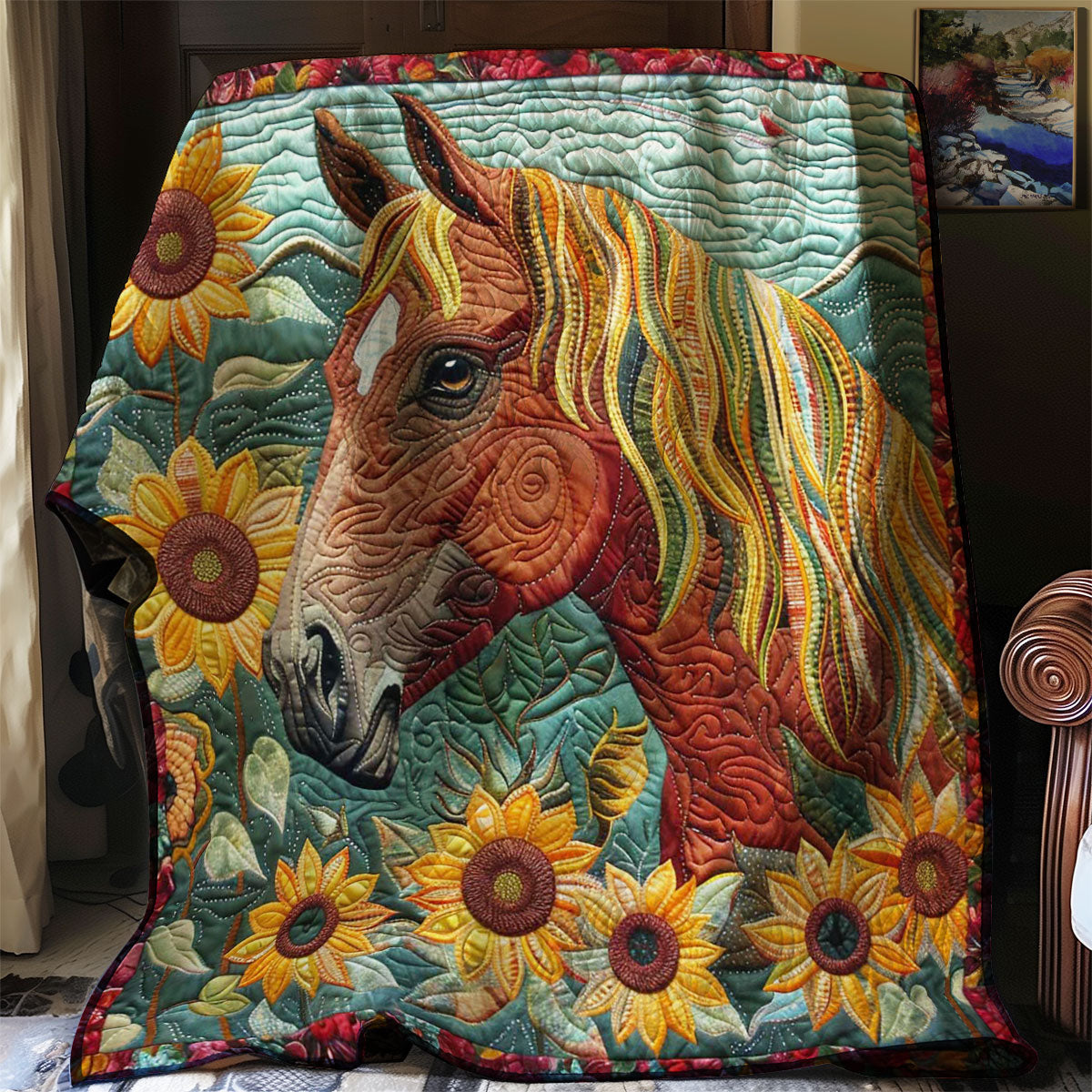 Horse's Sunflower Symphony WN2408179CL Quilt